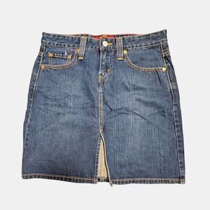 Levi's Low Slouch Skirt Front‎ Slit 7 Juniors Dark Wash Y2K 90s Retro Grunge